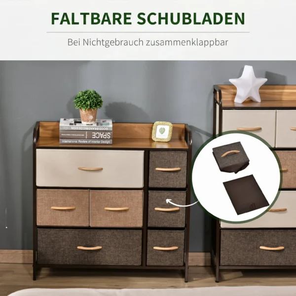 Linnen Ladekast Met 7 Laden En Metalen Frame Voor De Woonkamer, 80x29x78,5 Cm