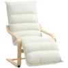 Loungefauteuil Van Berkenhout, Gestoffeerde Fauteuil Met Verstelbare Voetensteun, Moderne Leunstoel, Crèmewit