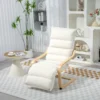 Loungefauteuil Van Berkenhout, Gestoffeerde Fauteuil Met Verstelbare Voetensteun, Moderne Leunstoel, Crèmewit