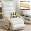 Loungefauteuil Van Berkenhout, Gestoffeerde Fauteuil Met Verstelbare Voetensteun, Moderne Leunstoel, Crèmewit