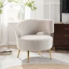 Loungestoel Met Chenille look, Schuine Rugleuning, Gouden Stalen Poten Voor Woonkamer, Roomwit