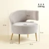 Loungestoel Met Chenille look, Schuine Rugleuning, Gouden Stalen Poten Voor Woonkamer, Roomwit