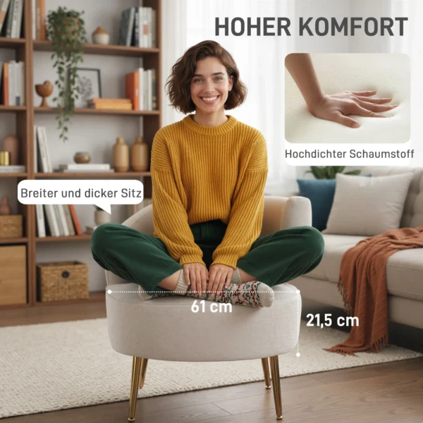 Loungestoel Met Chenille look, Schuine Rugleuning, Gouden Stalen Poten Voor Woonkamer, Roomwit