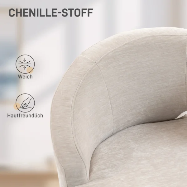 Loungestoel Met Chenille look, Schuine Rugleuning, Gouden Stalen Poten Voor Woonkamer, Roomwit