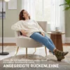 Loungestoel Met Chenille look, Schuine Rugleuning, Gouden Stalen Poten Voor Woonkamer, Roomwit