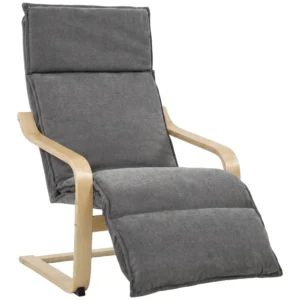 Loungestoel Voor Woonkamer Met Voetensteun, Modern Schommelstoel Met Schommelfunctie In Donkergrijze Linnenlook