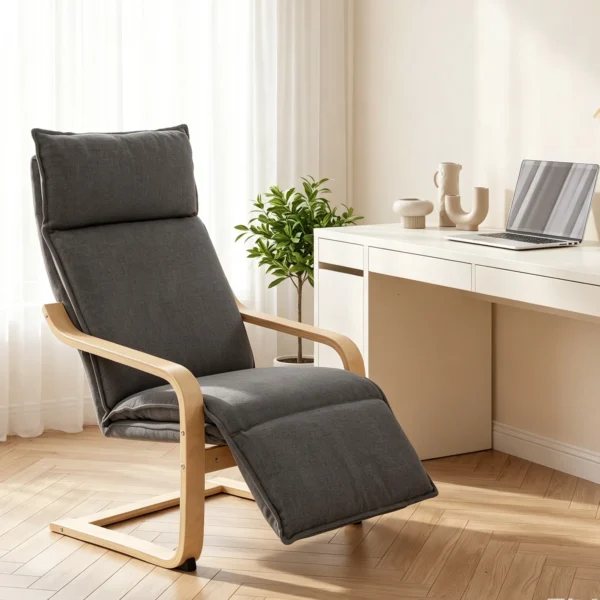 Loungestoel Voor Woonkamer Met Voetensteun, Modern Schommelstoel Met Schommelfunctie In Donkergrijze Linnenlook