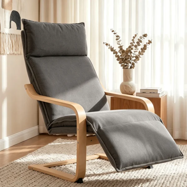 Loungestoel Voor Woonkamer Met Voetensteun, Modern Schommelstoel Met Schommelfunctie In Donkergrijze Linnenlook