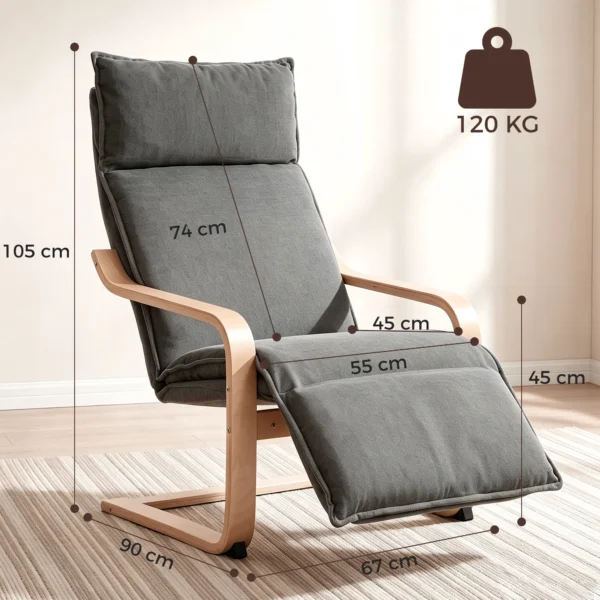 Loungestoel Voor Woonkamer Met Voetensteun, Modern Schommelstoel Met Schommelfunctie In Donkergrijze Linnenlook
