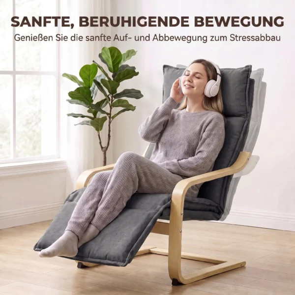 Loungestoel Voor Woonkamer Met Voetensteun, Modern Schommelstoel Met Schommelfunctie In Donkergrijze Linnenlook