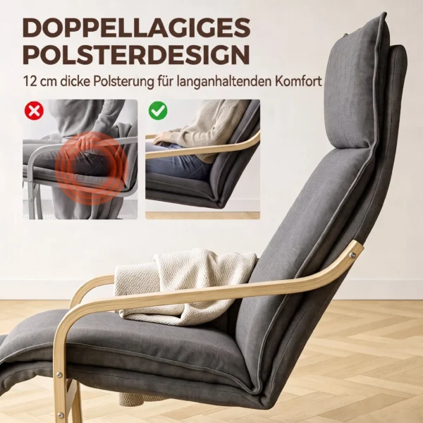 Loungestoel Voor Woonkamer Met Voetensteun, Modern Schommelstoel Met Schommelfunctie In Donkergrijze Linnenlook
