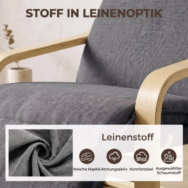 Loungestoel Voor Woonkamer Met Voetensteun, Modern Schommelstoel Met Schommelfunctie In Donkergrijze Linnenlook