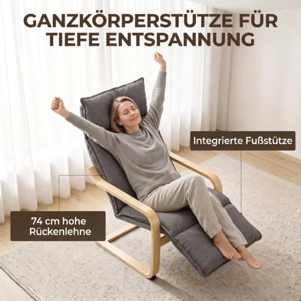 Loungestoel Voor Woonkamer Met Voetensteun, Modern Schommelstoel Met Schommelfunctie In Donkergrijze Linnenlook