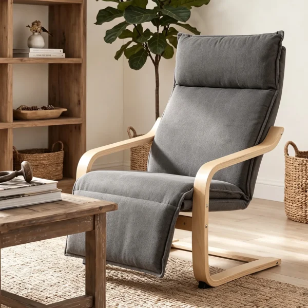 Loungestoel Voor Woonkamer Met Voetensteun, Modern Schommelstoel Met Schommelfunctie In Donkergrijze Linnenlook