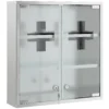 Medizinschrank, Abschließbarer Medikamentenschrank Mit 2 Schlüsseln, Glastür Und 6 Regalen, 48 X 46 X 12 Cm, Silber