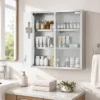 Medizinschrank, Abschließbarer Medikamentenschrank Mit 2 Schlüsseln, Glastür Und 6 Regalen, 48 X 46 X 12 Cm, Silber