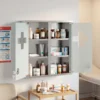Medizinschrank, Abschließbarer Medikamentenschrank Mit 2 Schlüsseln, Glastür Und 6 Regalen, 48 X 46 X 12 Cm, Silber