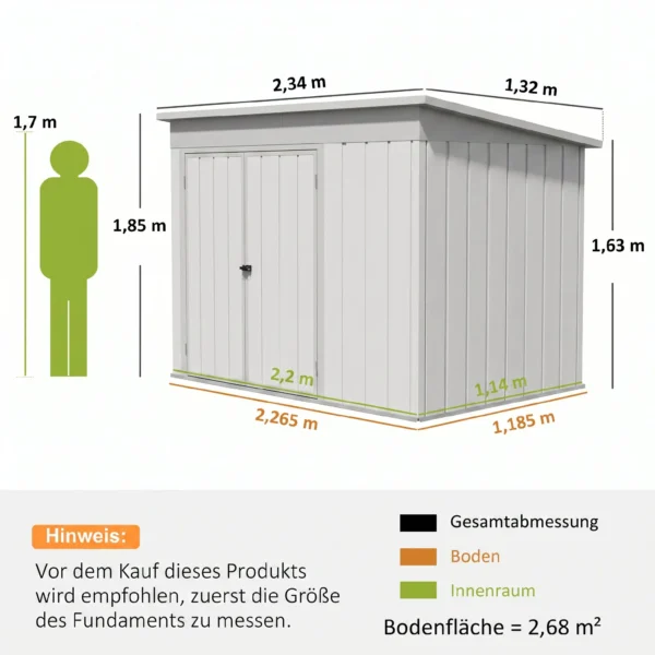Metall Gerätehaus 2,68 M², Abschließbar Geräteschuppen Mit 3 Türen Lüftung Pultdach Handschuhen