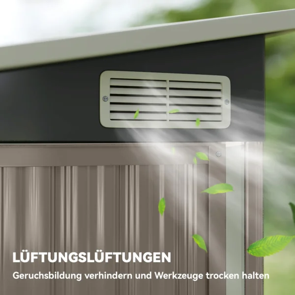 Metall Gerätehaus 2,68 M², Abschließbar Geräteschuppen Mit 3 Türen Lüftung Pultdach Handschuhen
