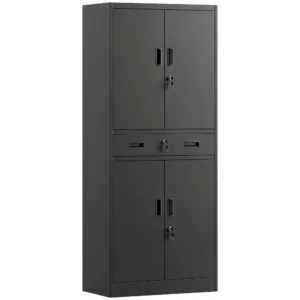 Metallschrank 180 Cm, Werkzeugschrank Mit Abschließbaren Türen, Schublade Und Verstellbaren Böden, Schwarz
