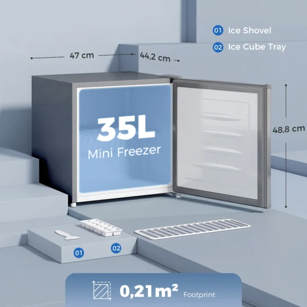 Mini Gefrierschrank 35 L Gefrierbox Elektrisch Freistehend 161 W Mini Gefriertruhe 47 X 44,2 X 48,8 Cm Grau