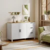 Modern Dressoir Met Soft close Deuren, Koffiebar Kast Met 3 Lades En Verstelbare Plank, Wit