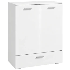 Modernes Sideboard, Freistehender Aufbewahrungsschrank Mit Schublade Und Verstellbarem Einlegeboden, Weiß