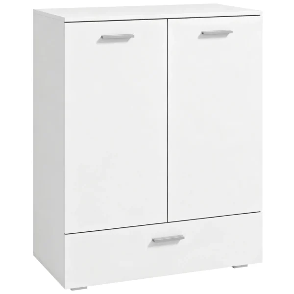 Modernes Sideboard, Freistehender Aufbewahrungsschrank Mit Schublade Und Verstellbarem Einlegeboden, Weiß