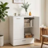 Modernes Sideboard, Freistehender Aufbewahrungsschrank Mit Schublade Und Verstellbarem Einlegeboden, Weiß