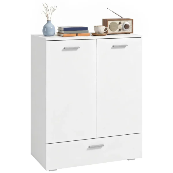 Modernes Sideboard, Freistehender Aufbewahrungsschrank Mit Schublade Und Verstellbarem Einlegeboden, Weiß