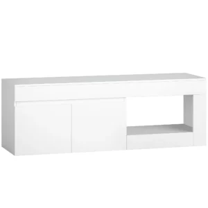 Modernes TV Lowboard Fürs Wohnzimmer Mit 2 Türen, Offenem Fach Und Griffen, Für TVs Bis 60 Zoll, 140 X 40 X 48 Cm, Weiß