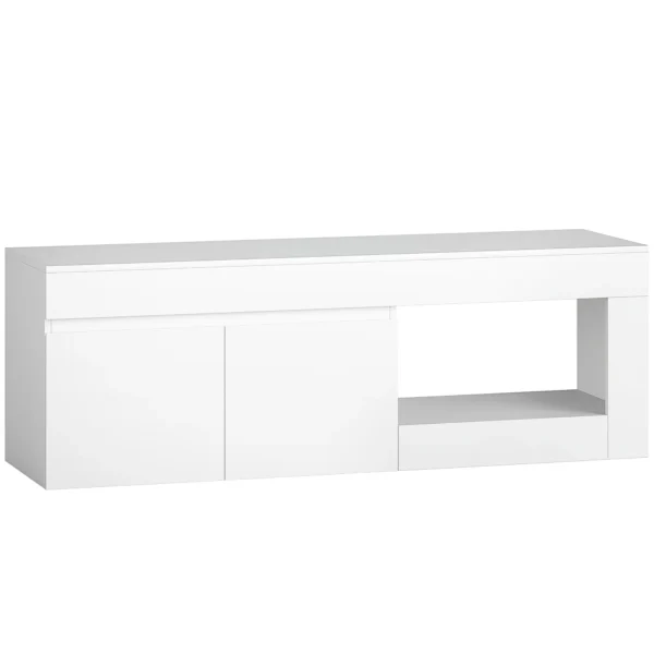 Modernes TV Lowboard Fürs Wohnzimmer Mit 2 Türen, Offenem Fach Und Griffen, Für TVs Bis 60 Zoll, 140 X 40 X 48 Cm, Weiß