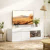 Modernes TV Lowboard Fürs Wohnzimmer Mit 2 Türen, Offenem Fach Und Griffen, Für TVs Bis 60 Zoll, 140 X 40 X 48 Cm, Weiß