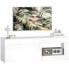 Modernes TV Lowboard Fürs Wohnzimmer Mit 2 Türen, Offenem Fach Und Griffen, Für TVs Bis 60 Zoll, 140 X 40 X 48 Cm, Weiß