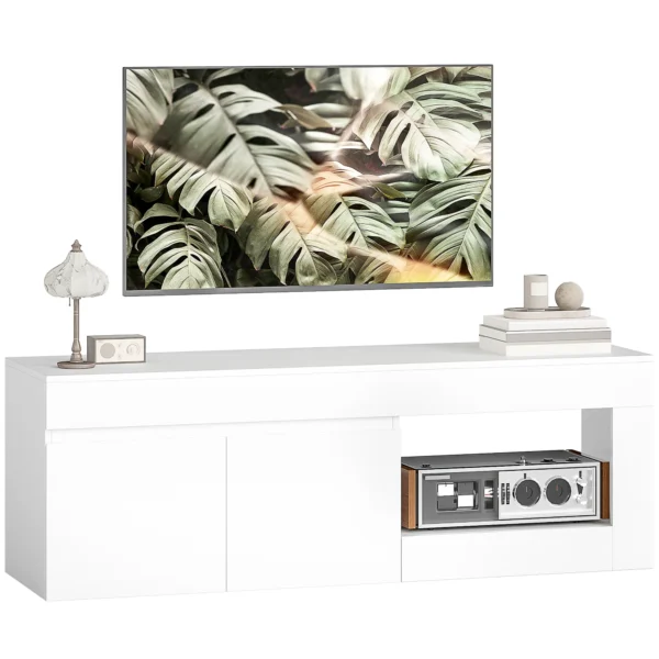 Modernes TV Lowboard Fürs Wohnzimmer Mit 2 Türen, Offenem Fach Und Griffen, Für TVs Bis 60 Zoll, 140 X 40 X 48 Cm, Weiß