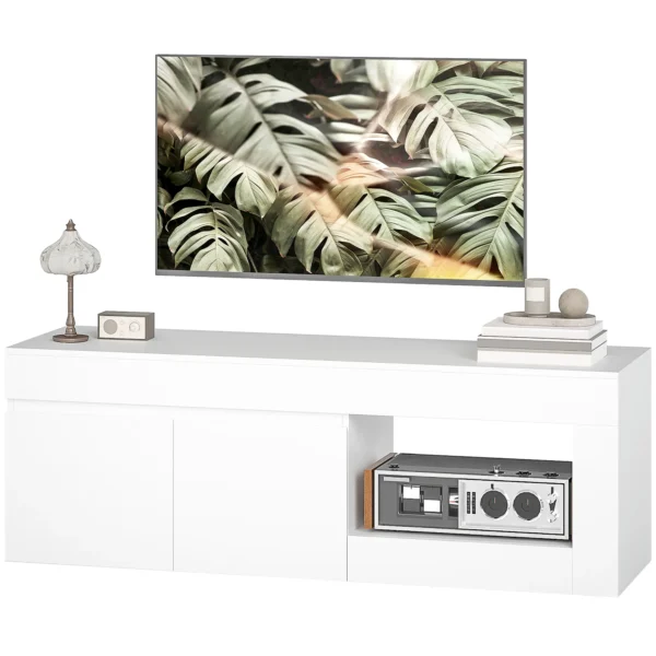 Modernes TV Lowboard Fürs Wohnzimmer Mit 2 Türen, Offenem Fach Und Griffen, Für TVs Bis 60 Zoll, 140 X 40 X 48 Cm, Weiß
