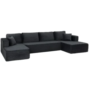Modulair U bank Met 2 Chaise Longues, Cord slaapbank Met Hoogdicht Schuim En Veerpolstering, Donkergrijs