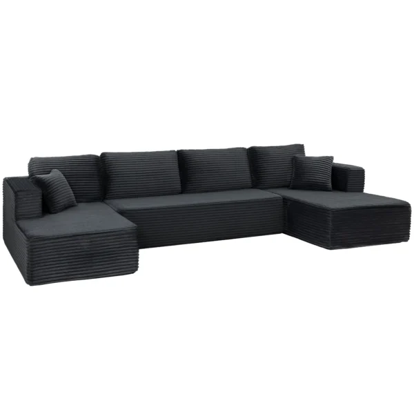 Modulair U bank Met 2 Chaise Longues, Cord slaapbank Met Hoogdicht Schuim En Veerpolstering, Donkergrijs
