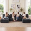 Modulair U bank Met 2 Chaise Longues, Cord slaapbank Met Hoogdicht Schuim En Veerpolstering, Donkergrijs