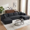 Modulair U bank Met 2 Chaise Longues, Cord slaapbank Met Hoogdicht Schuim En Veerpolstering, Donkergrijs
