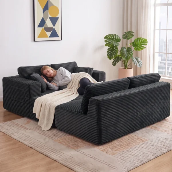 Modulair U bank Met 2 Chaise Longues, Cord slaapbank Met Hoogdicht Schuim En Veerpolstering, Donkergrijs