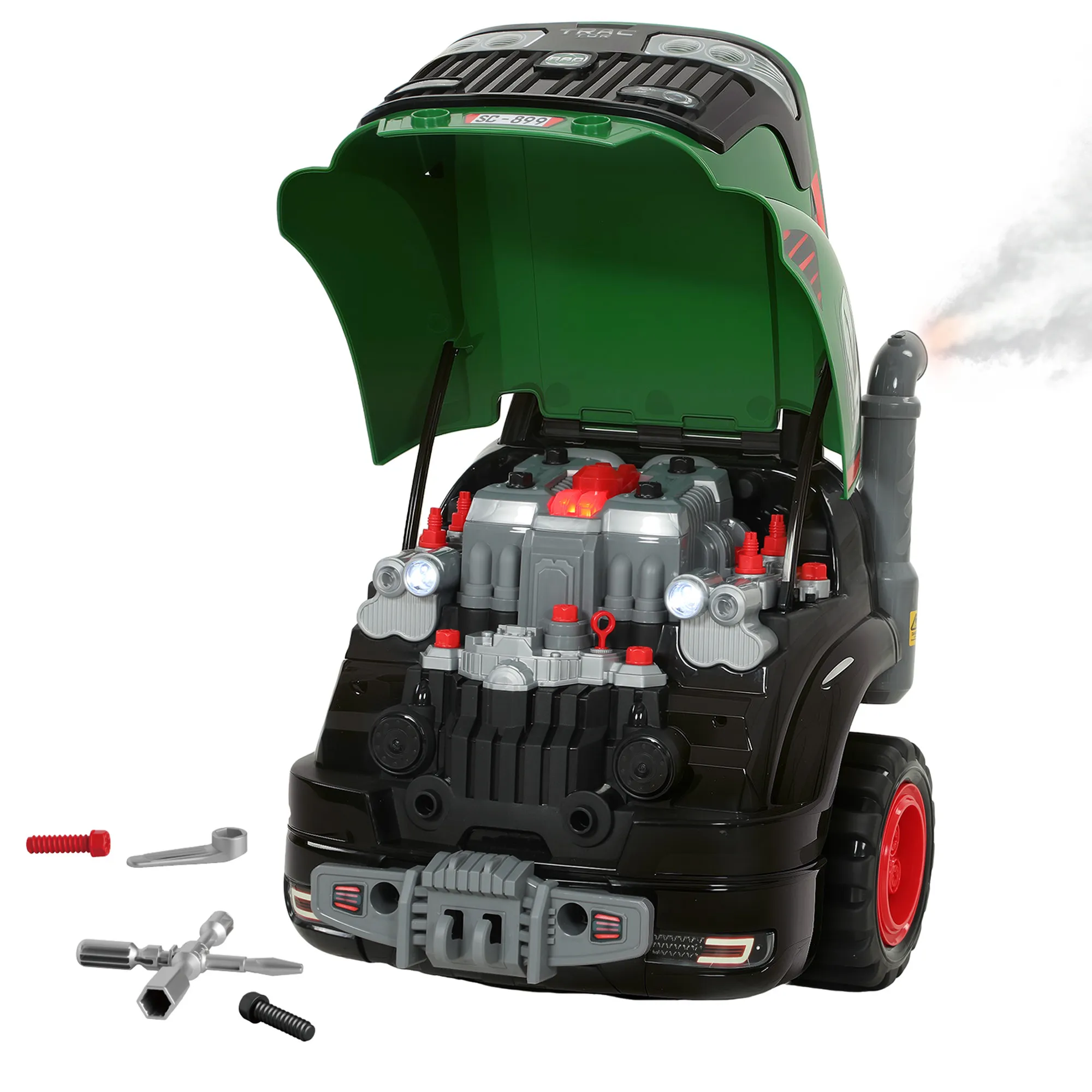 Motorspielzeug Kinder 60-teilig Autoreparaturset Mit Abnehmbaren Teilen, Lichtern Sprühnebel Geräuschen, Lenkrad