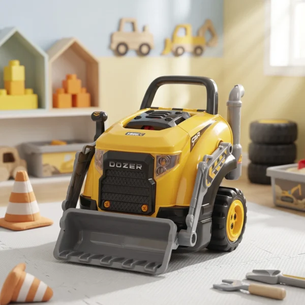 Motorspielzeug Kinder 68 teilig Bagger Autoreparaturset Mit Lichtern & Sound Nebelfunktion Geräuschen, Lenkrad Hupe Gelb