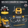 Motorspielzeug Kinder 68 teilig Bagger Autoreparaturset Mit Lichtern & Sound Nebelfunktion Geräuschen, Lenkrad Hupe Gelb