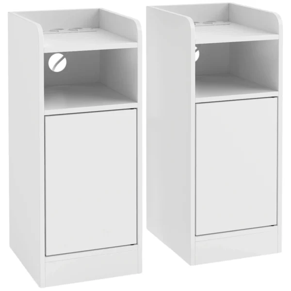 Nachtkastje Set Van 2 Met Oplaadstation, Smal Nachtkastje Met Open Vak, Verstelbare Plank Voor Slaapkamer
