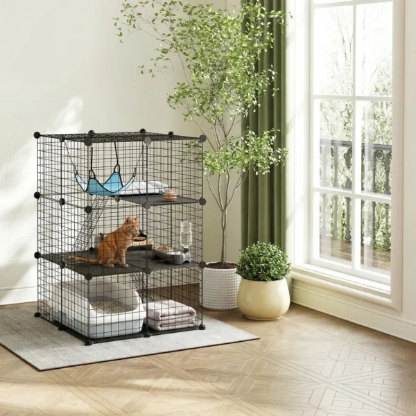 Ndoor Katzenkäfig 105 Cm, Stahl Katzengehege Mit 3 Türen, DIY anpassbares Design Für Kätzchen Unter 4kg