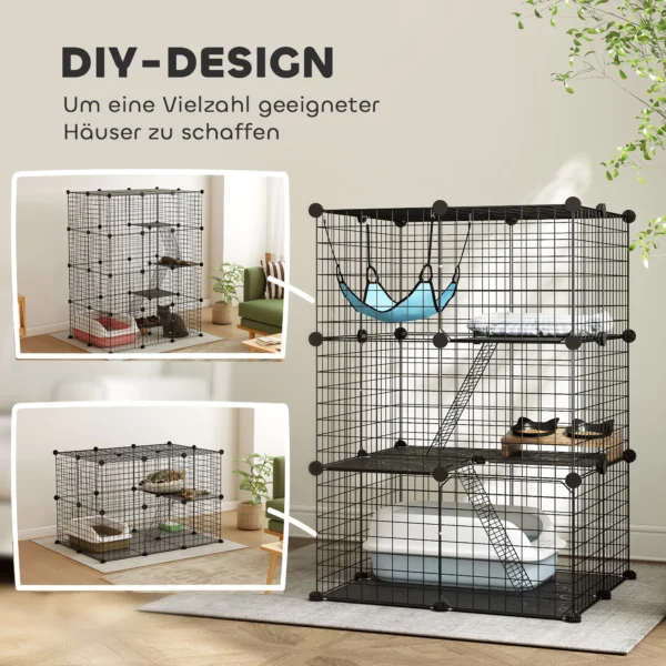 Ndoor Katzenkäfig 105 Cm, Stahl Katzengehege Mit 3 Türen, DIY anpassbares Design Für Kätzchen Unter 4kg