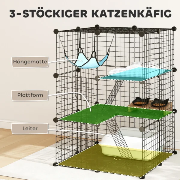 Ndoor Katzenkäfig 105 Cm, Stahl Katzengehege Mit 3 Türen, DIY anpassbares Design Für Kätzchen Unter 4kg