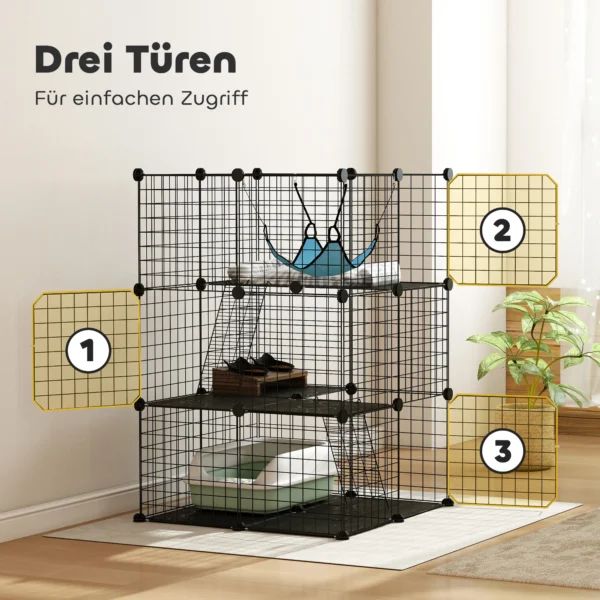 Ndoor Katzenkäfig 105 Cm, Stahl Katzengehege Mit 3 Türen, DIY anpassbares Design Für Kätzchen Unter 4kg