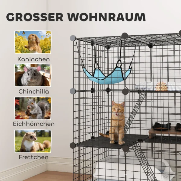 Ndoor Katzenkäfig 105 Cm, Stahl Katzengehege Mit 3 Türen, DIY anpassbares Design Für Kätzchen Unter 4kg